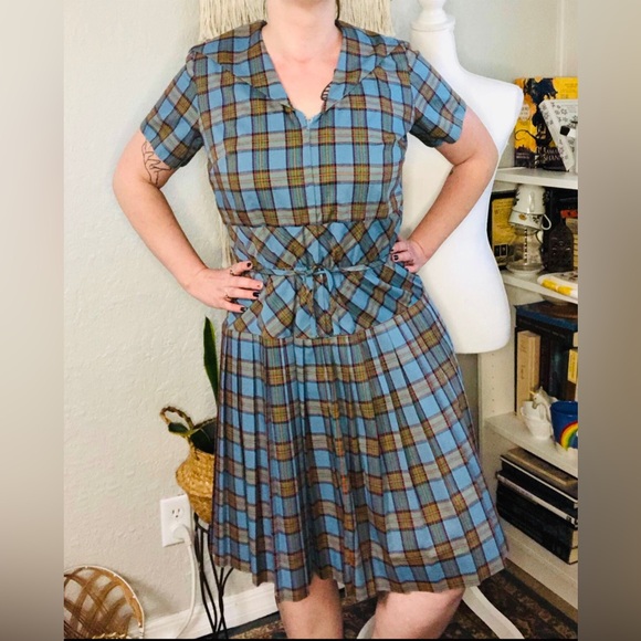 Vintage Jeanette Alexander of California 1960s Blue Plaid Dress, Women’s 12-14 - Picture 1 of 13